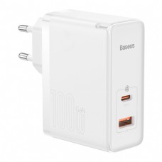 Tinklo įkroviklis 220V USB 3A + USB C 100W greito krovimo (QC3.0) Baseus GaN5 Pro baltas (white)